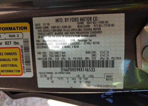 2019 Ford Fusion Se from USA, damaged, VIN 3FA6P0HD9KR146533